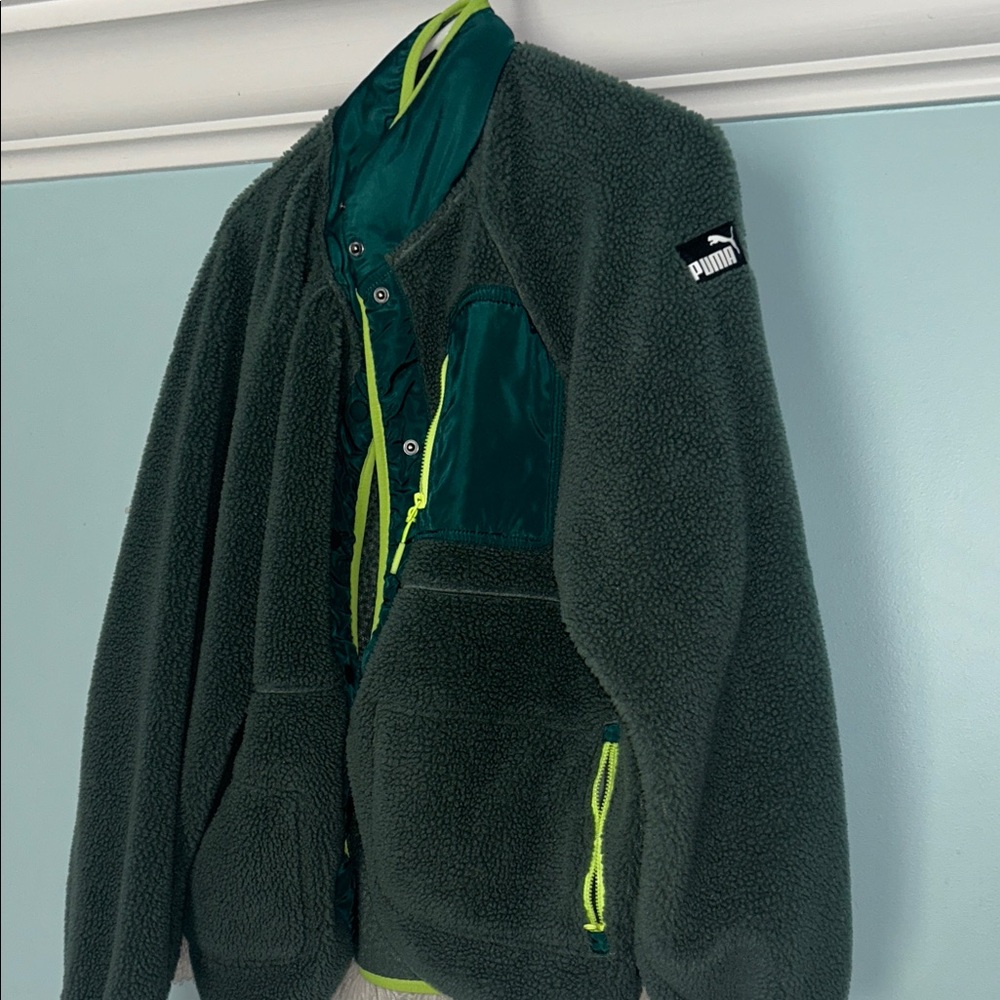 Puma Dark Green Fleece Jacket with Bright Accents